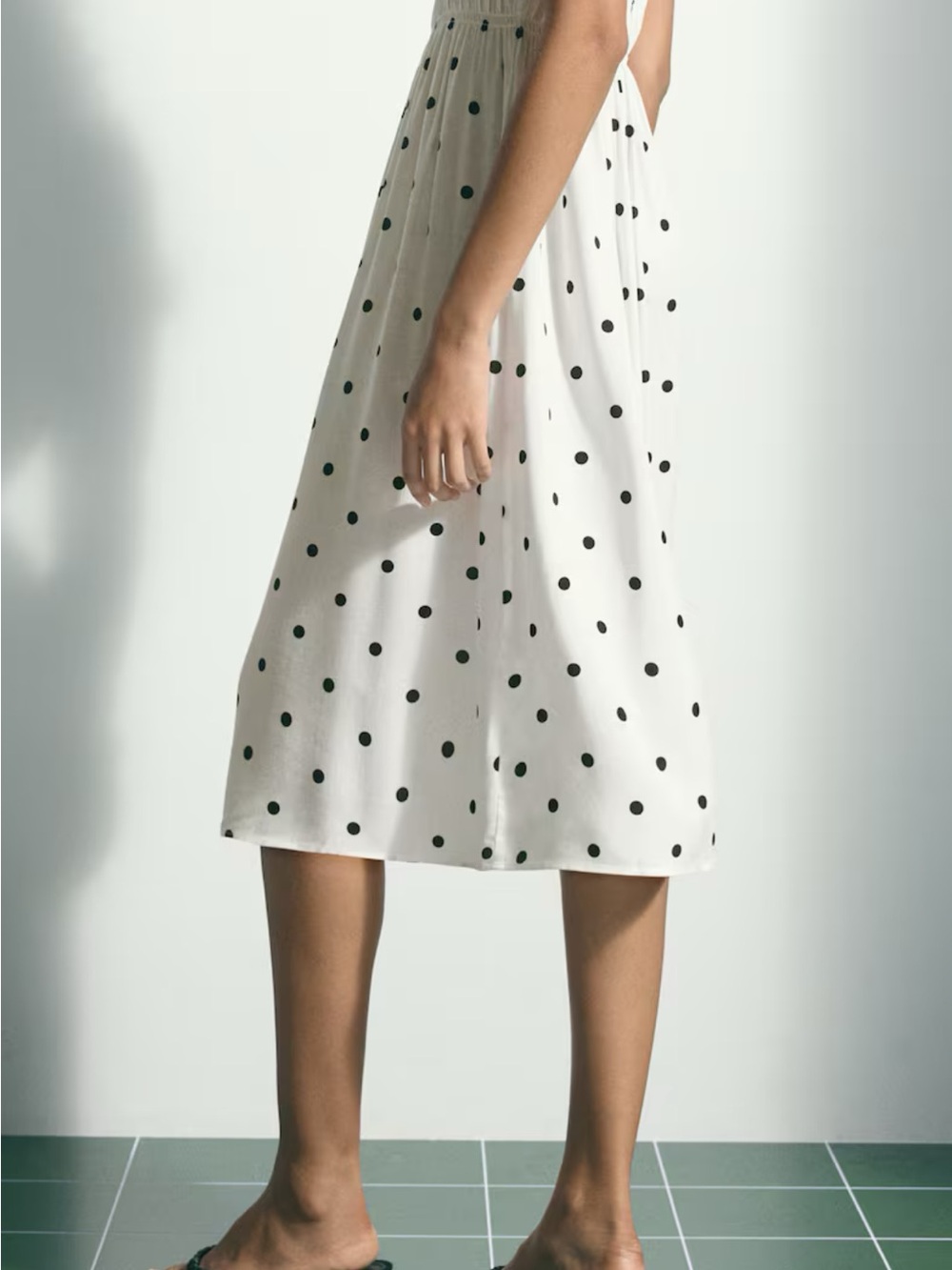 H&M White Midi Dress with Black Polka Dots